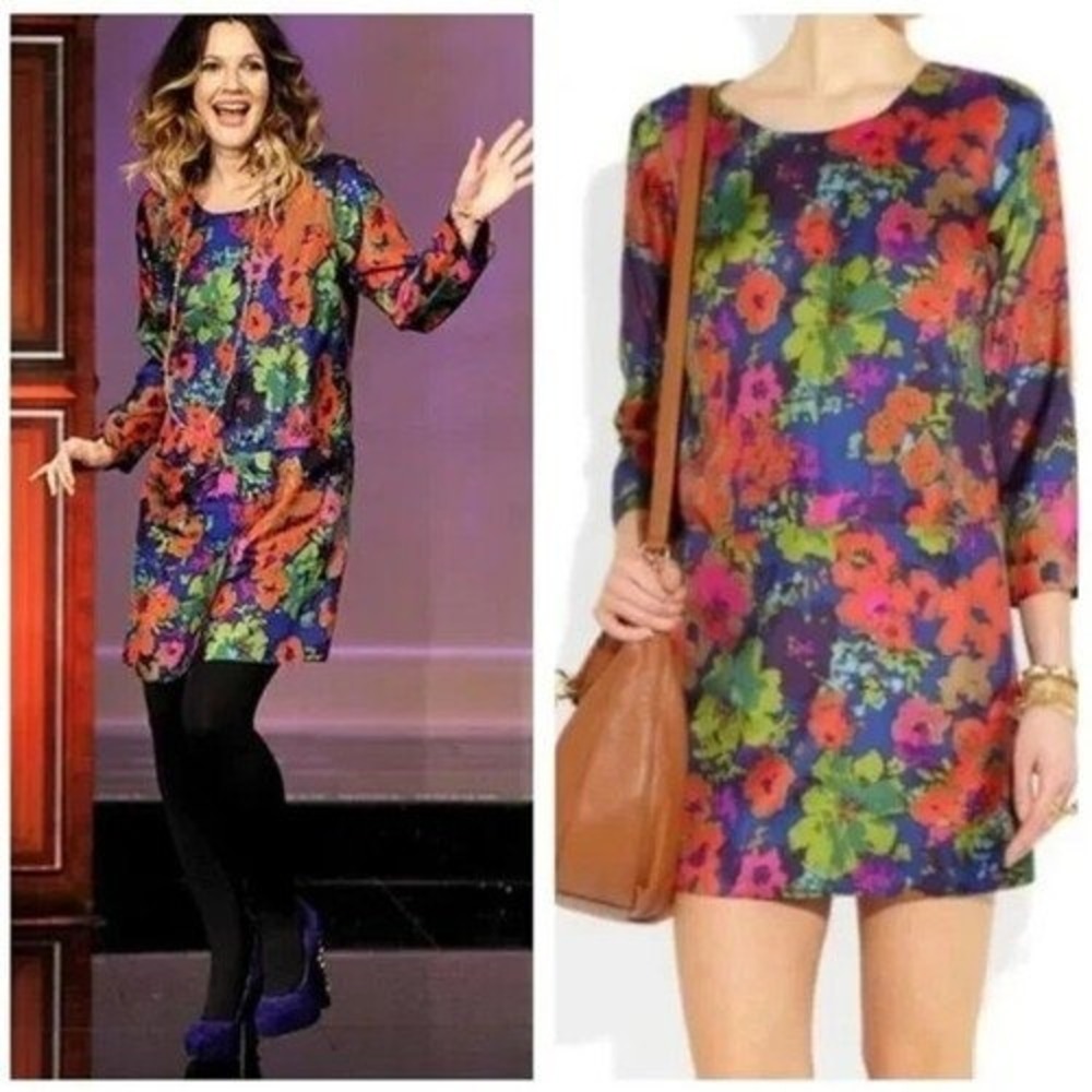 J. Crew Multicolor Floral Mini Dress - Navy Base with Bright Floral Print